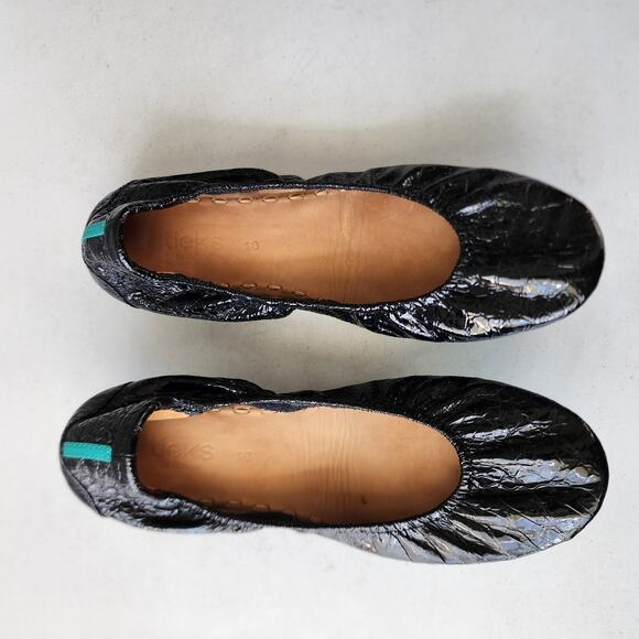 Tieks Shoes Womens 10 Leather Obsidian Black Embossed Croc Patent Ballet Flat - Picture 1 of 11